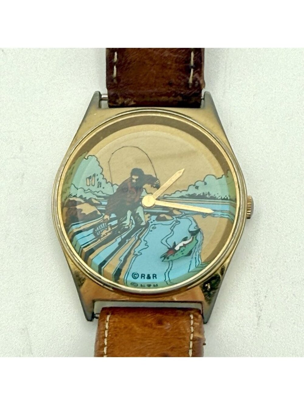 Vintage Fly Fishing Watch Rare Novelty Item - Rotating Floating Fish Second hand